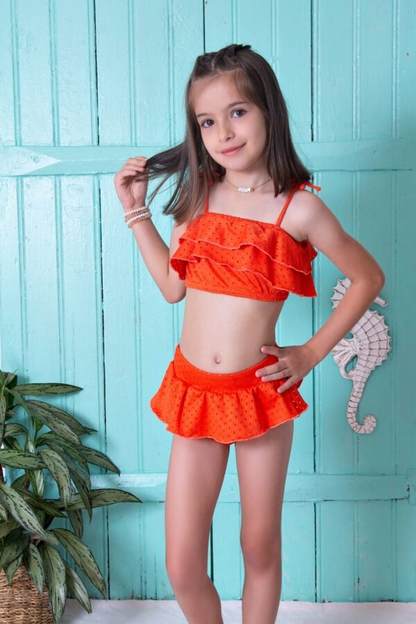 BIQUINI INFANTIL C/ BABADOS / LARANJA
